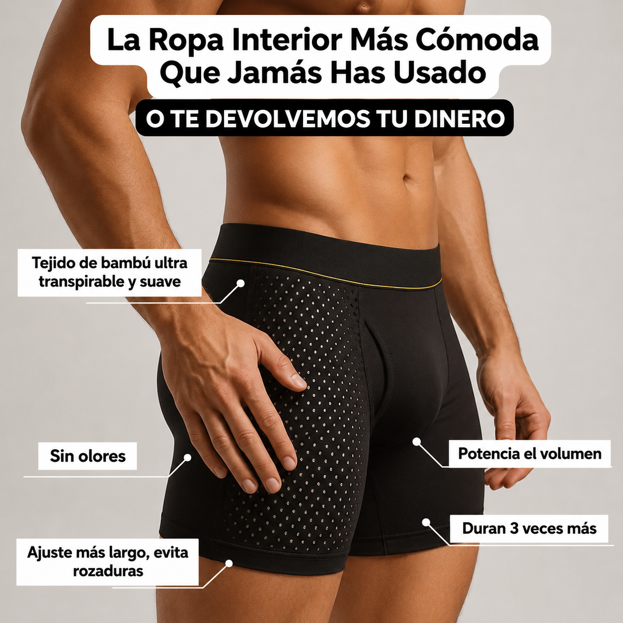 BÓXER DE FIBRA DE BAMBÚ · COMODIDAD TODO EL DÍA