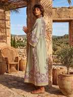Vestido largo bohemio de algodón y lino con estampado floral
