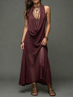 Conjunto de dos piezas de punto, sexy y casual, con vestido de cuello drapeado