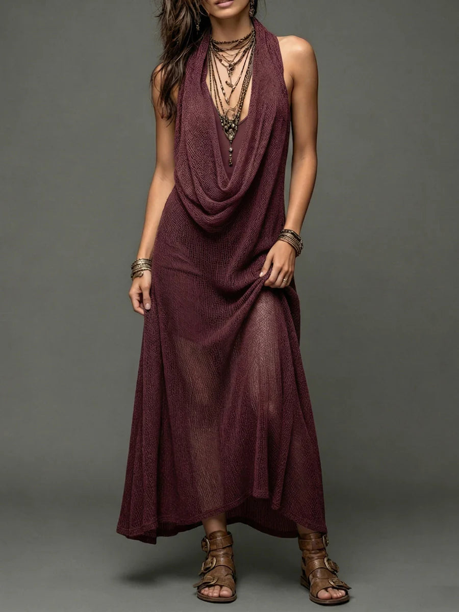 Conjunto sexy y casual de dos piezas tejido con vestido de cuello drapeado