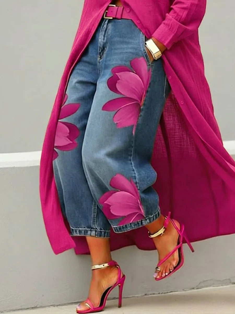 Jeans casuales con estampado artístico