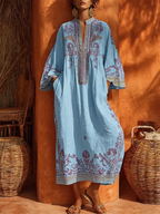 Vestido largo bohemio de algodón y lino con estampado floral