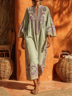 Vestido largo bohemio de algodón y lino con estampado floral