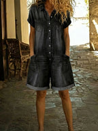 Mono corto femenino casual de denim de algodón