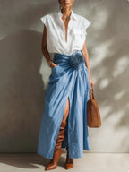 Elegant skirt with artistic cut and floral details