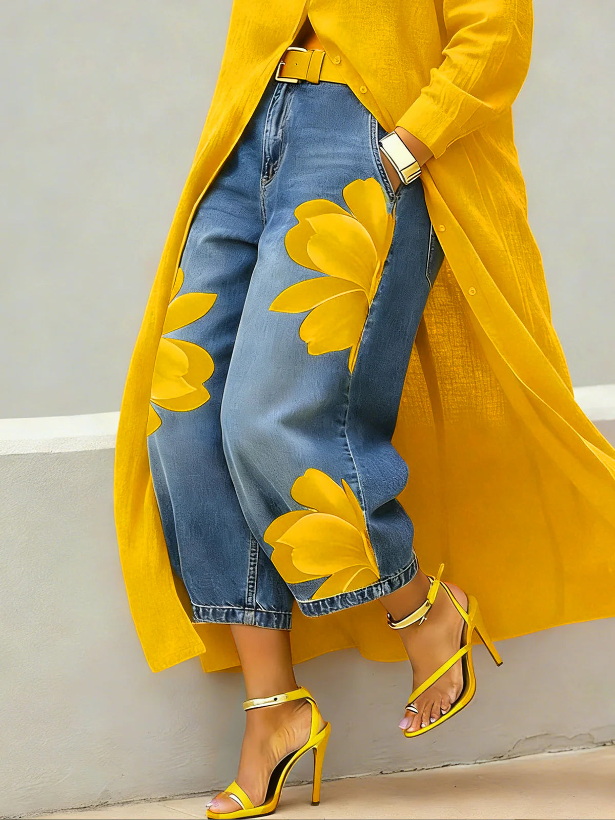 Jeans casuales con estampado artístico