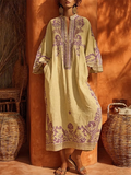 Vestido largo bohemio de algodón y lino con estampado floral