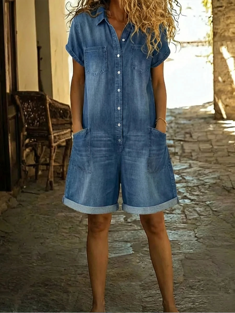 Mono corto femenino casual de denim de algodón