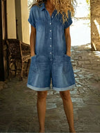 Mono corto femenino casual de denim de algodón
