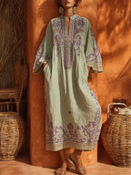 Vestido largo bohemio de algodón y lino con estampado floral