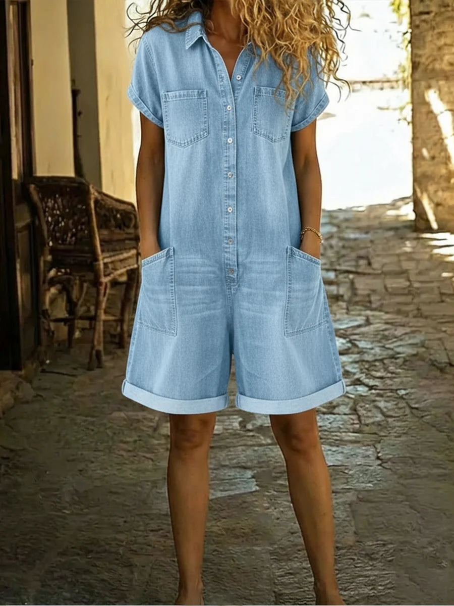 Mono corto femenino casual de denim de algodón